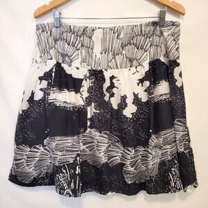 Kensie Black White Abstract Skirt 100% Silk Midi Size 14 Wedding Guest Party